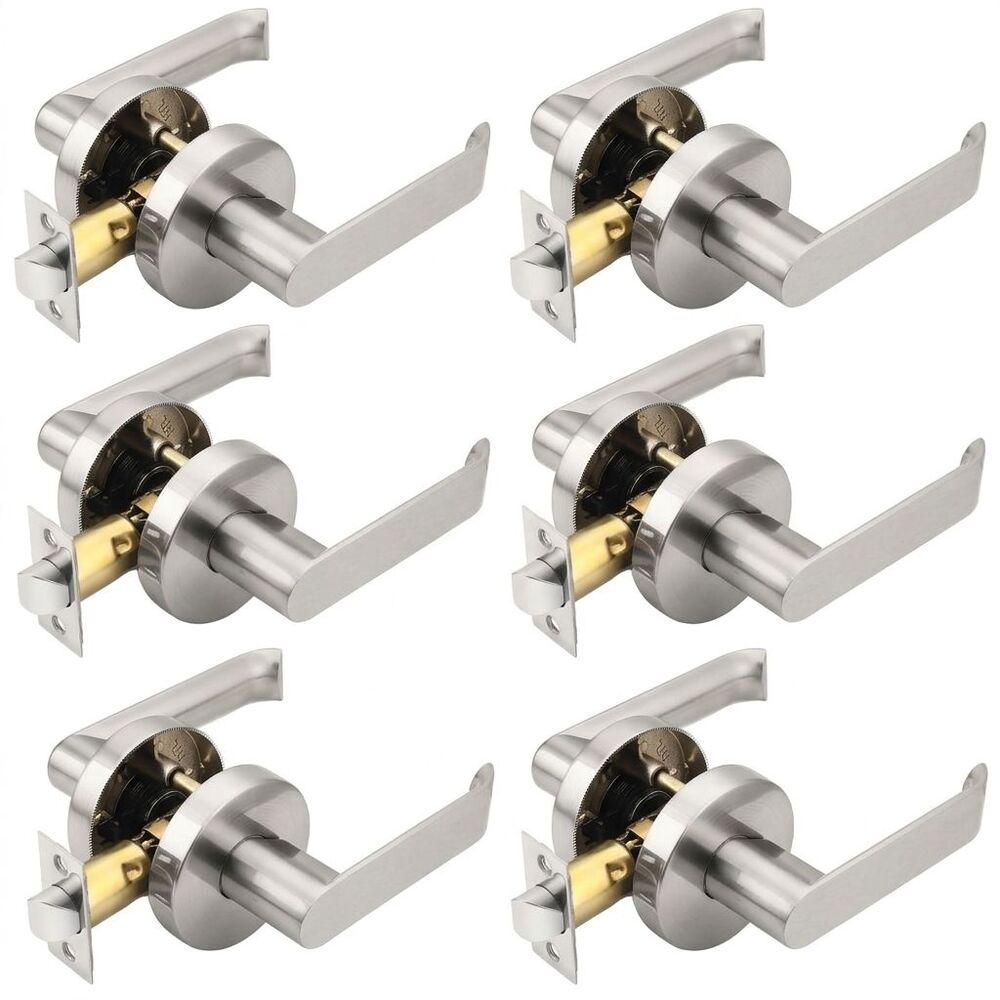 6 Pack Satin Nickel Closet Door Lock, Keyless Door Levers, Passage Door Handle f